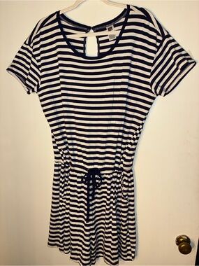 Alex’s Lemonade Stand Navy & White Striped Short Sleeve Romper -XL